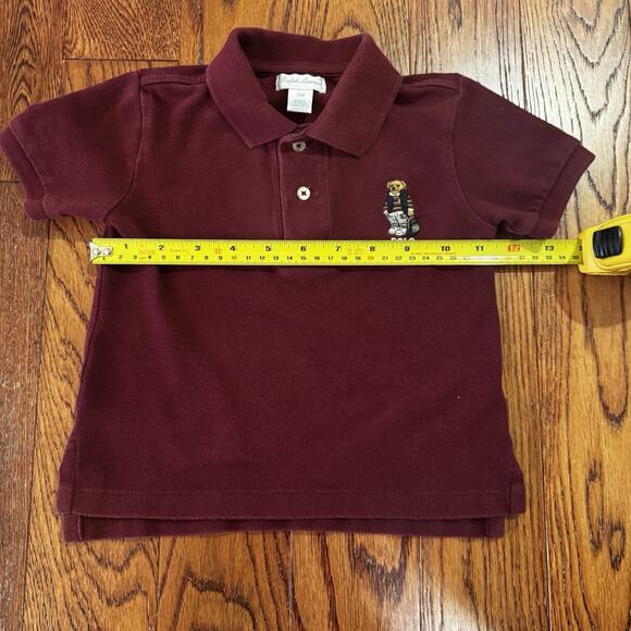 Ralph Lauren Polo Bear Cotton Mesh Polo Shirt Baby Boy 24M Maroon Classic Preppy - Picture 6 of 9